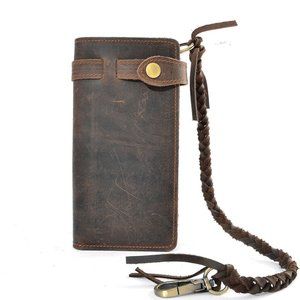 Vintage Men's Leather Card Holder Long Chain Trucker Wallet Biker Billfo…